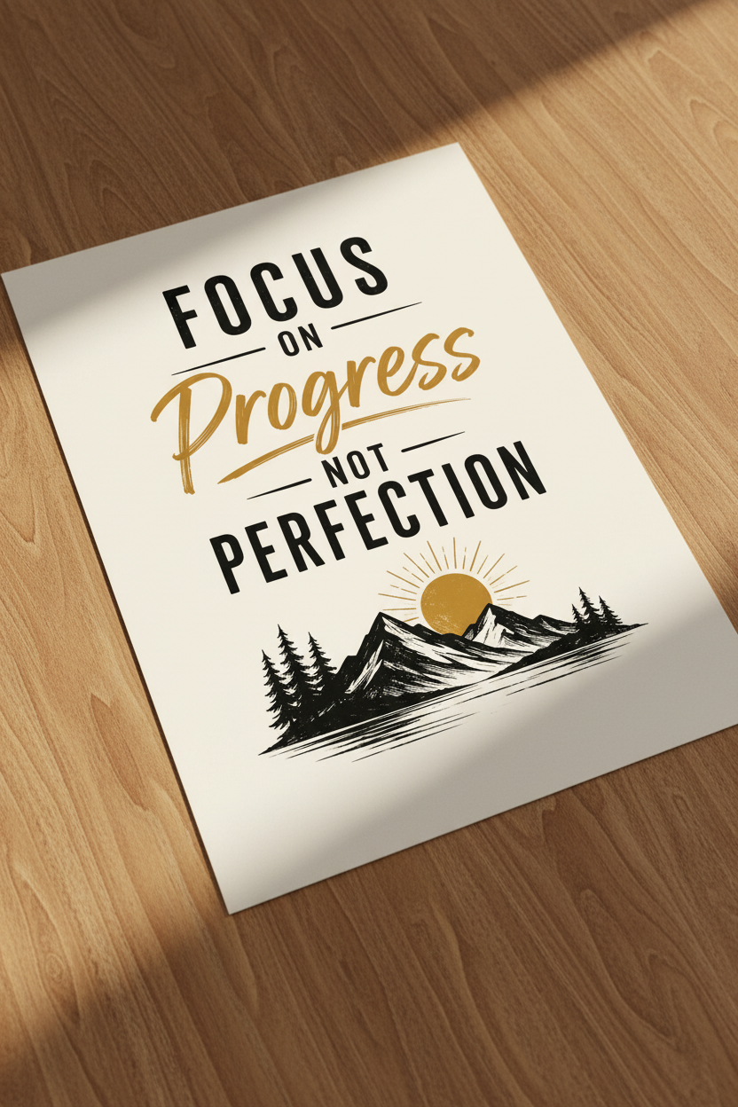 Focus On Progress — unframed on wooden table