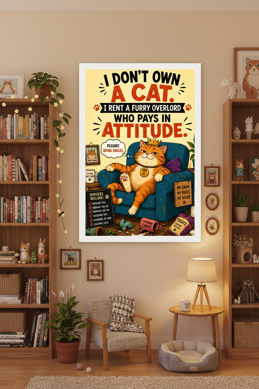 Furry Overlord — framed in eclectic room