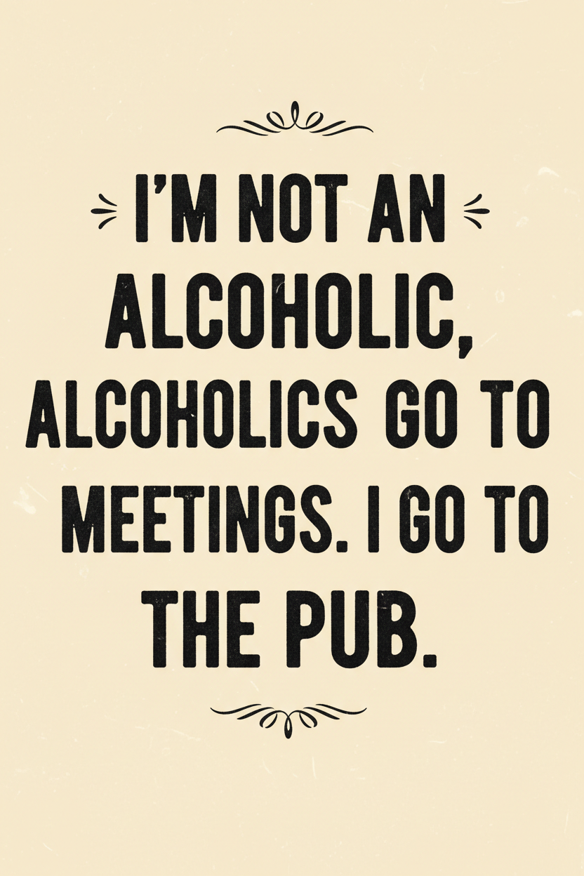I'm Not an Alcoholic, Alcoholics Go to Meetings. I Go to the Pub.