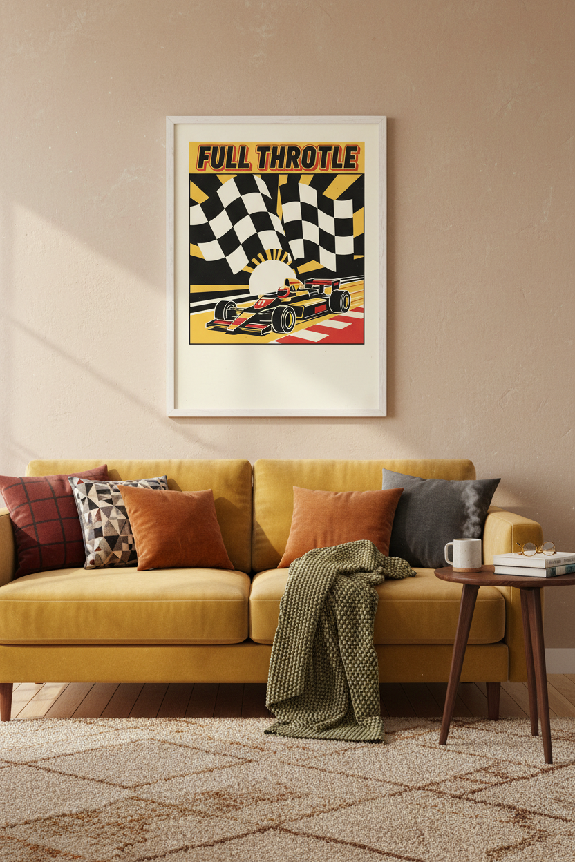 Full Throttle framed poster in living room