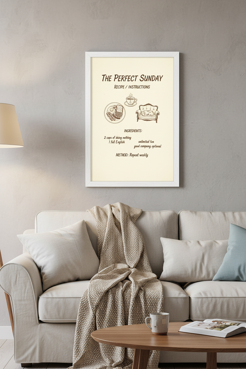 The Perfect Sunday framed in living room view 2
