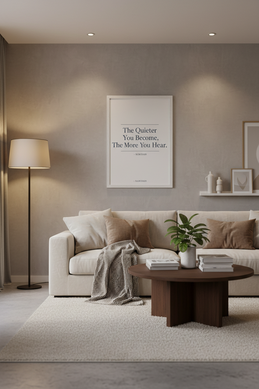 The Quieter You Become framed in living room view 2