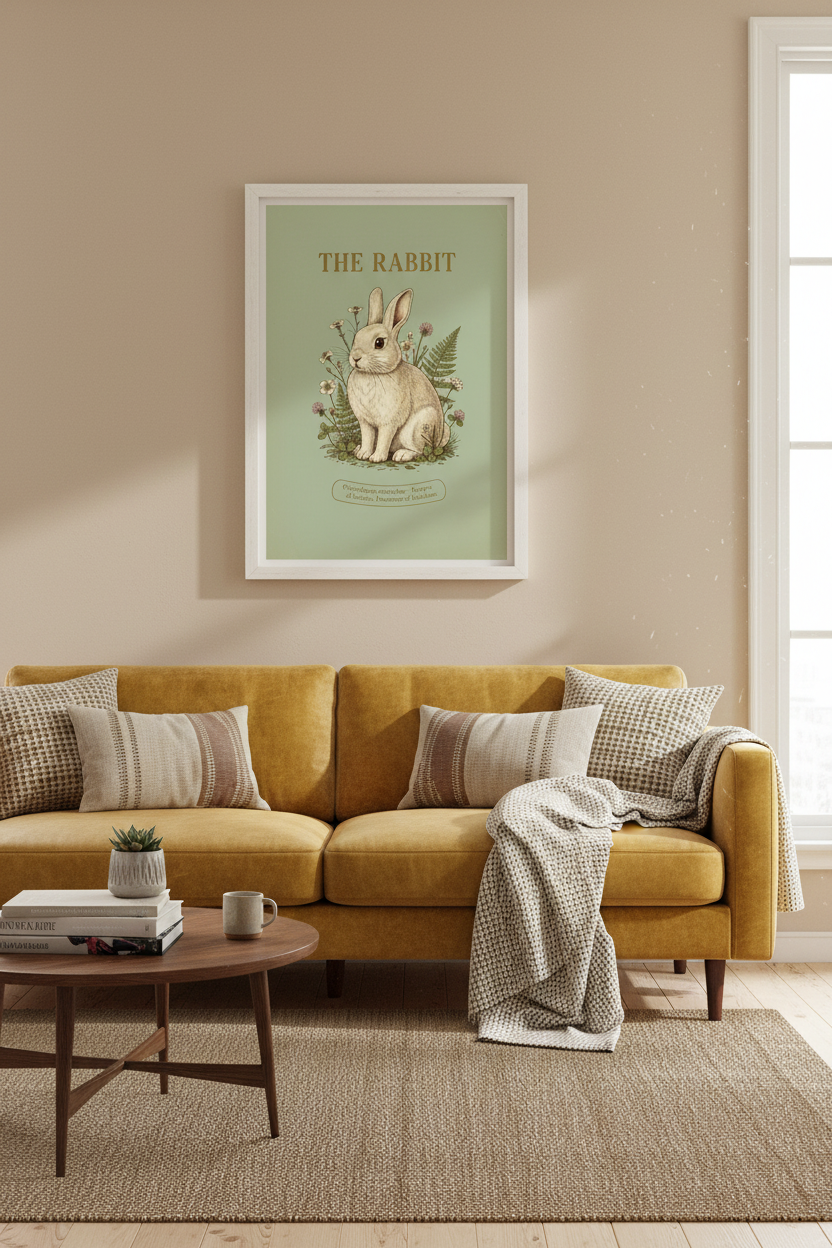 The Rabbit framed in living room
