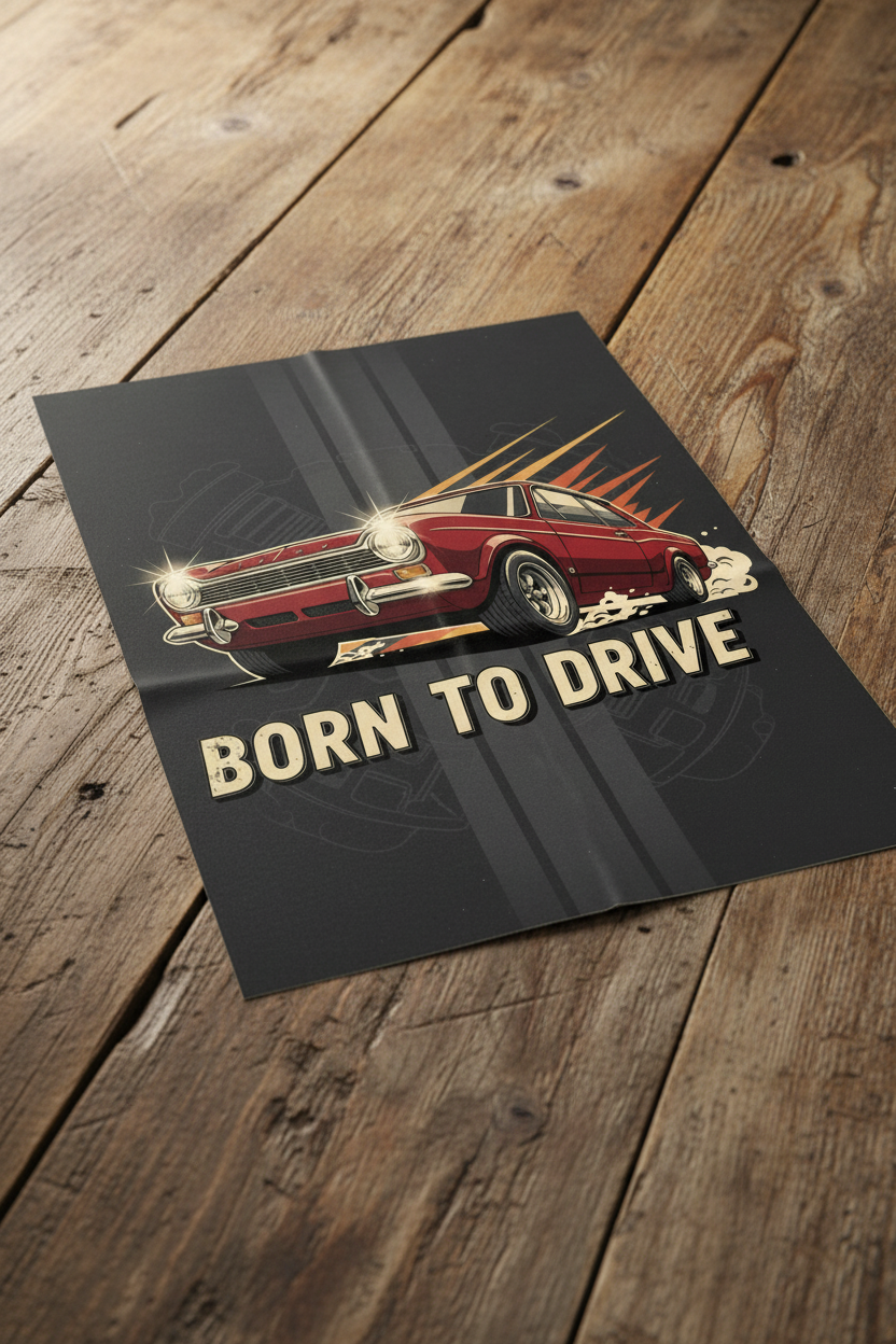 Born to Drive unframed poster on wooden table