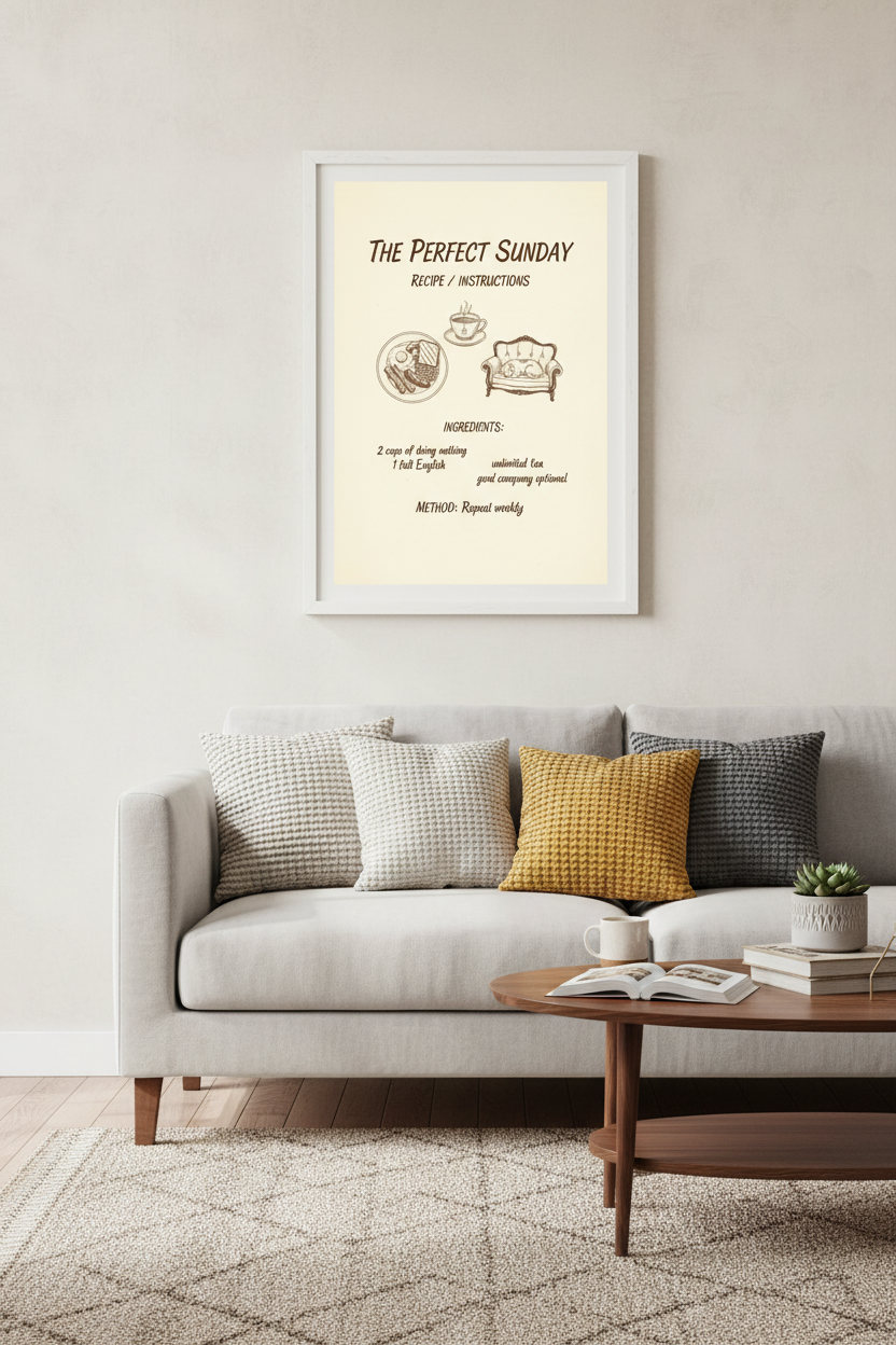The Perfect Sunday framed in living room