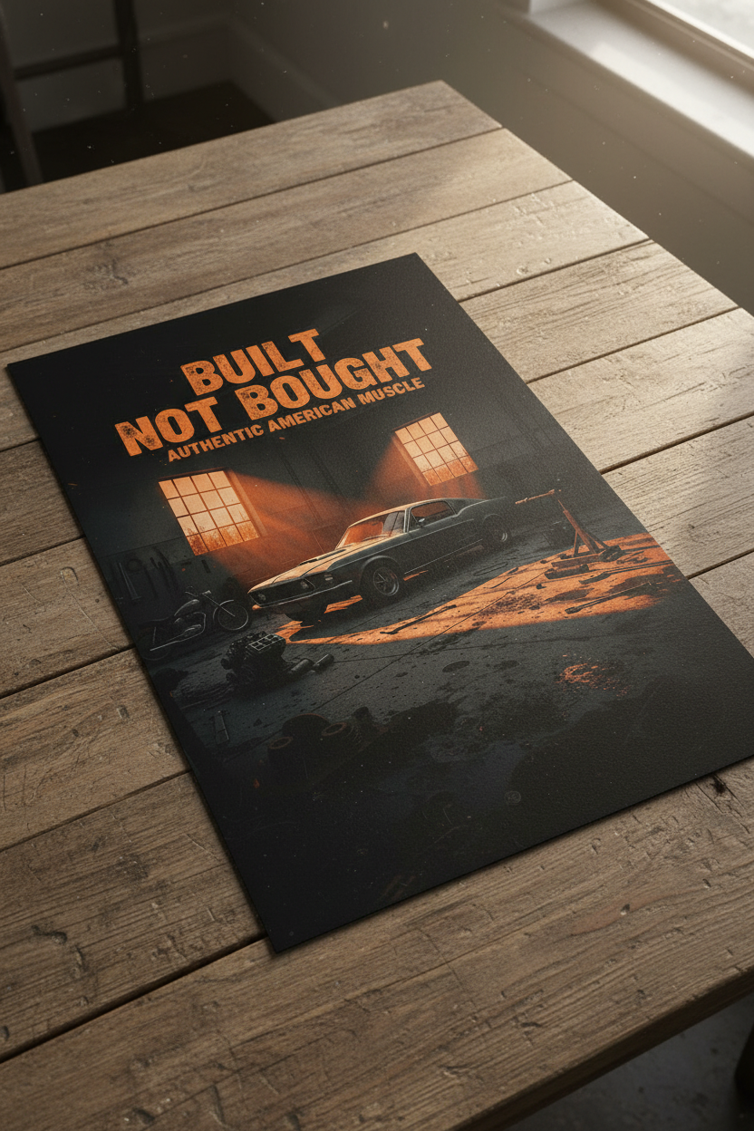 Built Not Bought unframed poster on wooden table