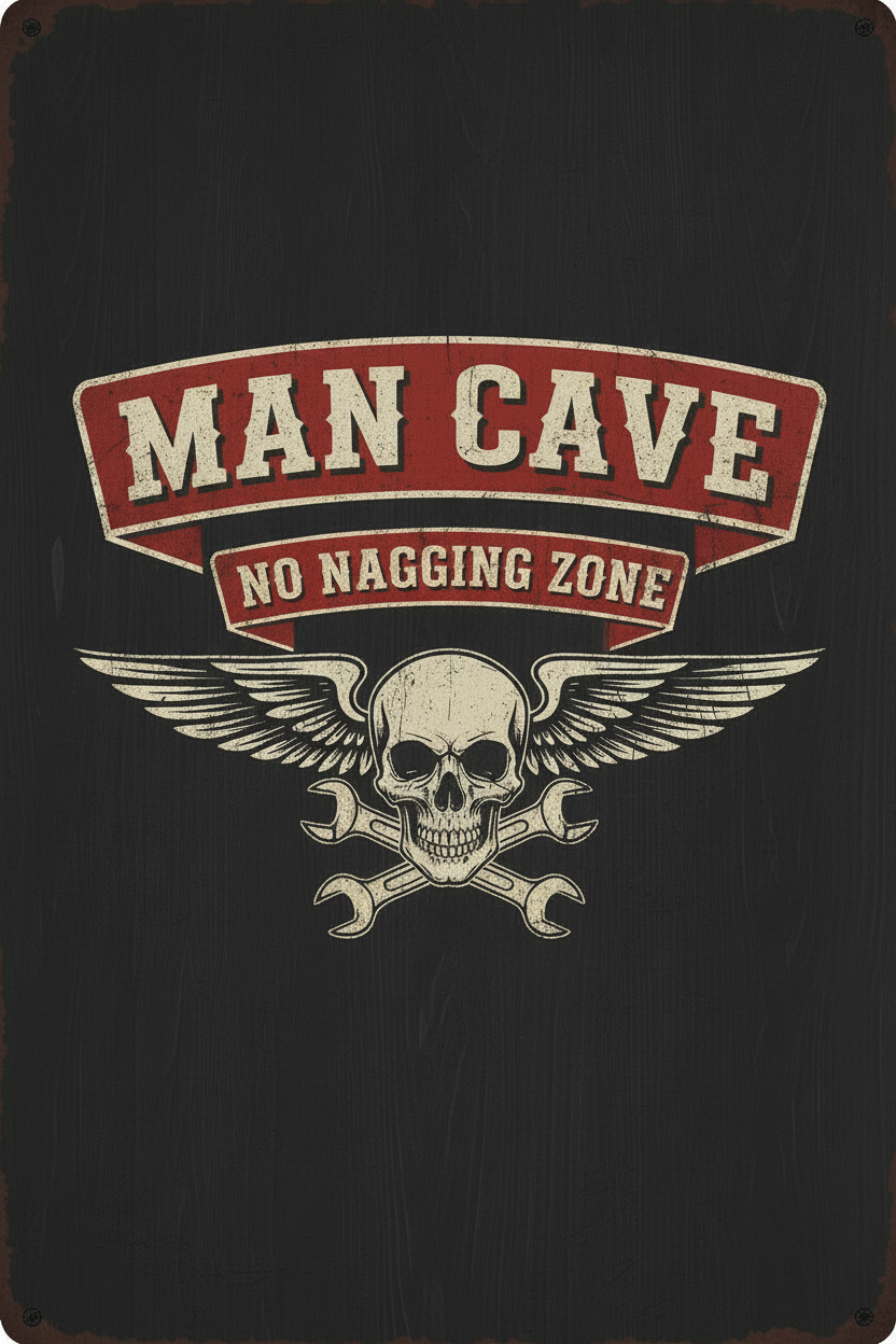 Man Cave No Nagging Zone distressed vintage sign poster