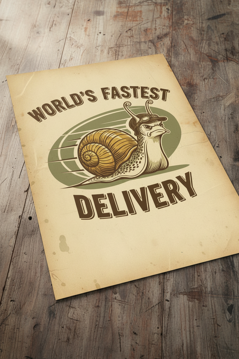 Unframed poster on wooden table