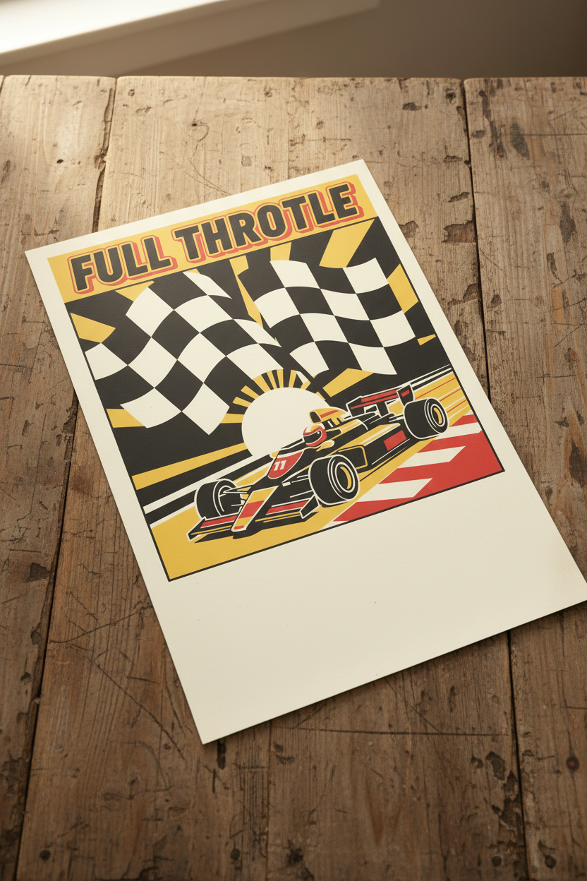 Full Throttle unframed poster on wooden table