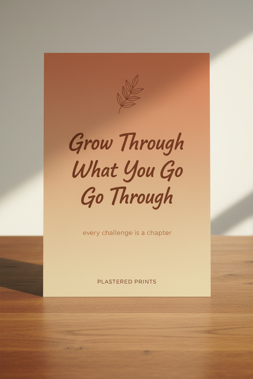 Grow Through What You Go Through poster on wooden table