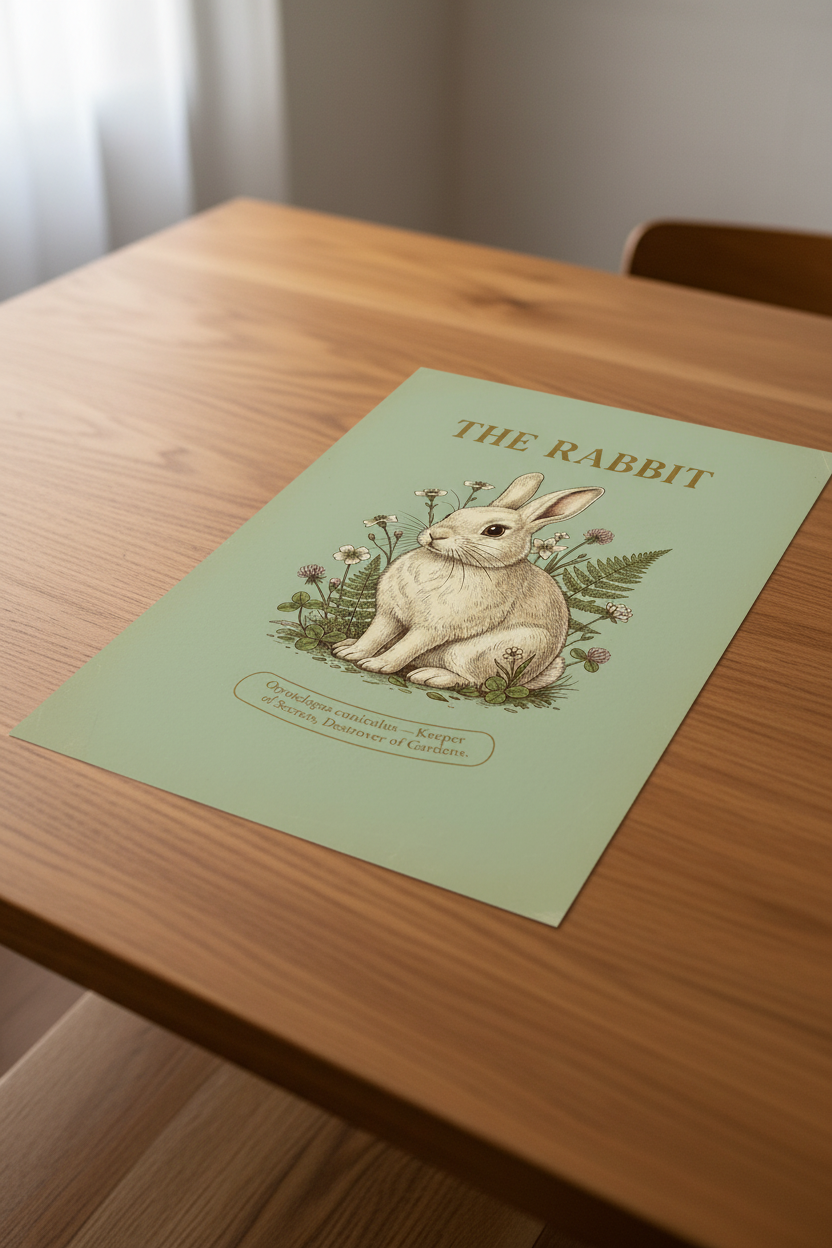 The Rabbit poster on wooden table