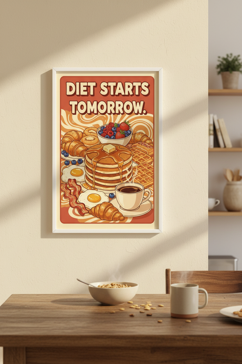 Diet Starts Tomorrow — Framed Kitchen Mockup 2