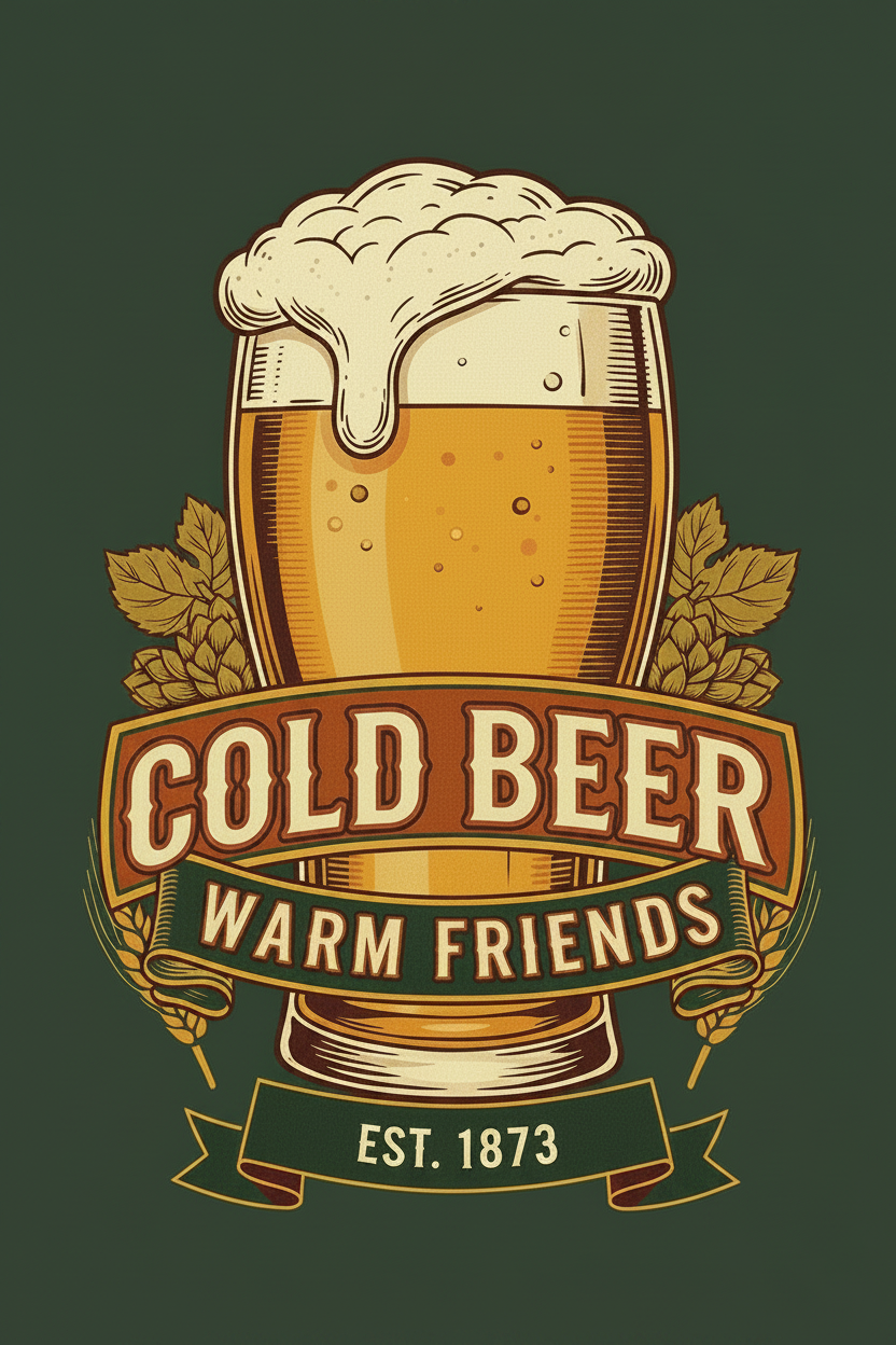 Cold Beer Warm Friends retro vintage beer poster