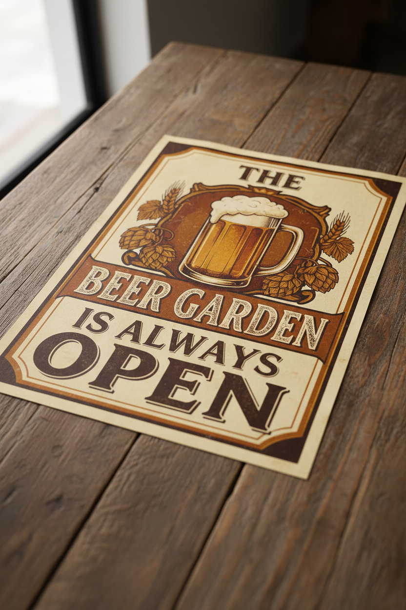 The Beer Garden Is Always Open — Unframed Mockup