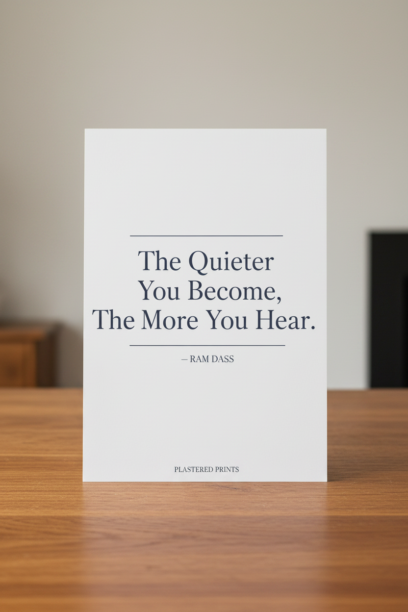 The Quieter You Become poster on wooden table