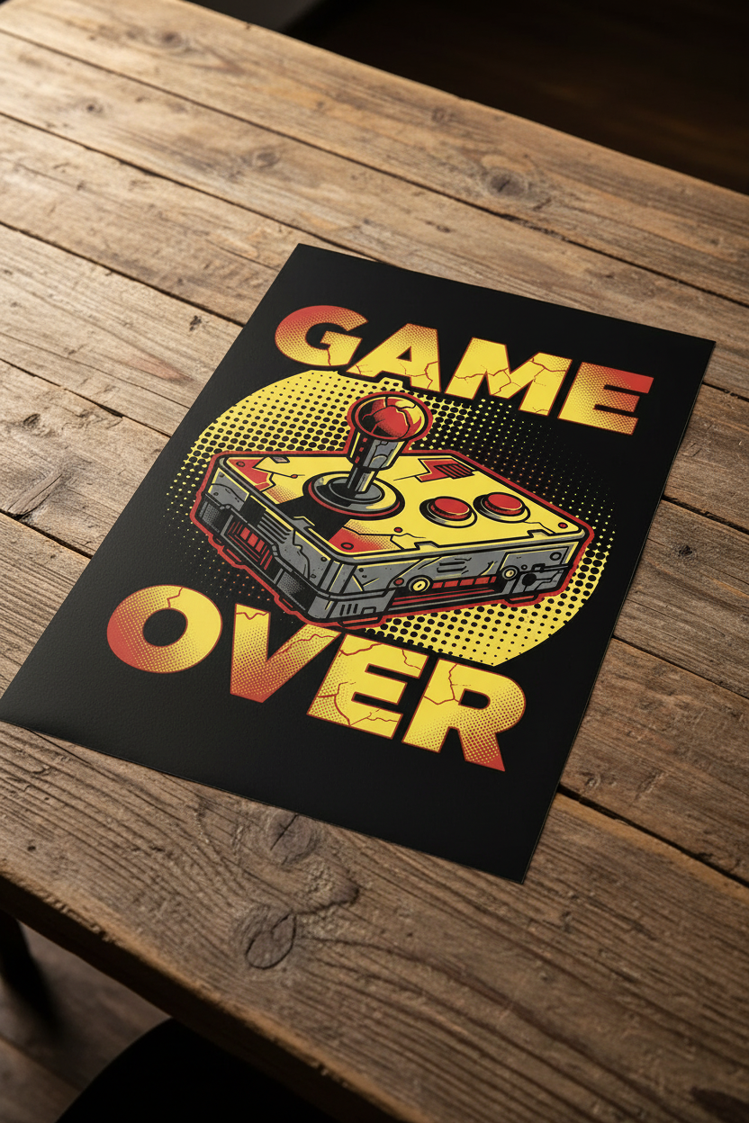 Game Over unframed poster on wooden table