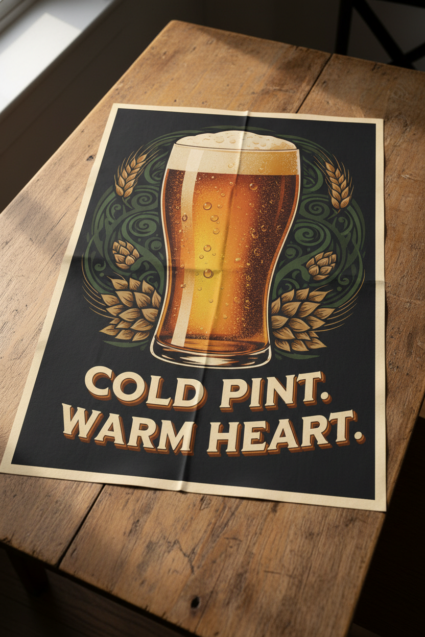 Cold Pint. Warm Heart. — Unframed Mockup