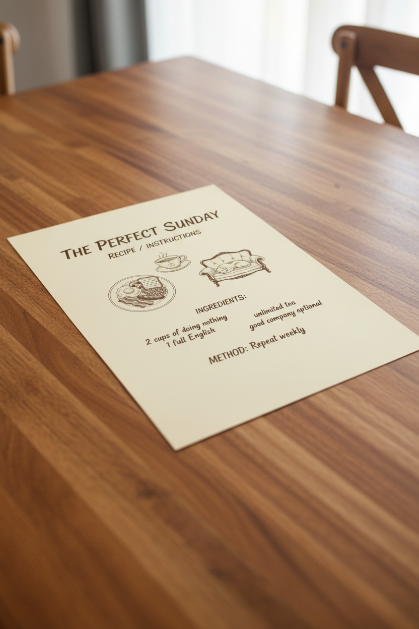 The Perfect Sunday poster on wooden table
