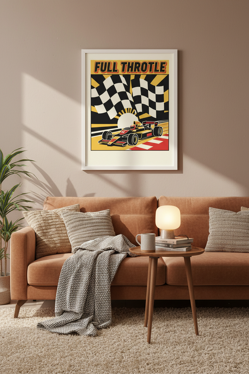 Full Throttle framed poster in living room