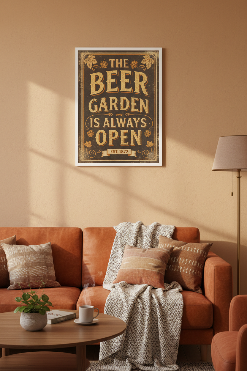 The Beer Garden Is Always Open — Framed Mockup 1