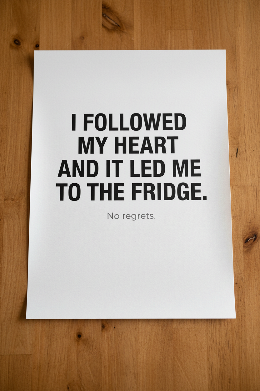 I Followed My Heart poster on wooden table