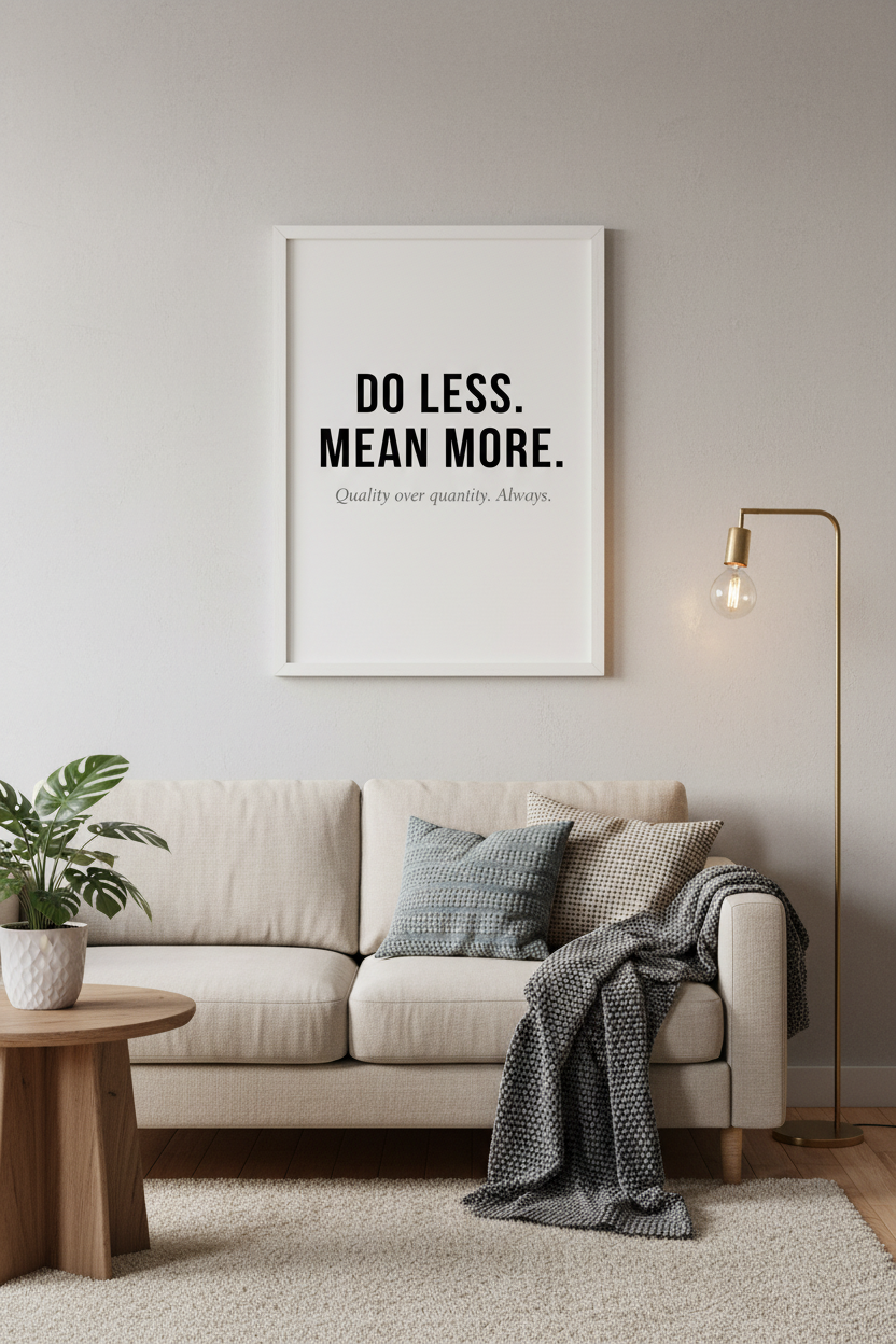 Do Less. Mean More. framed in living room view 2