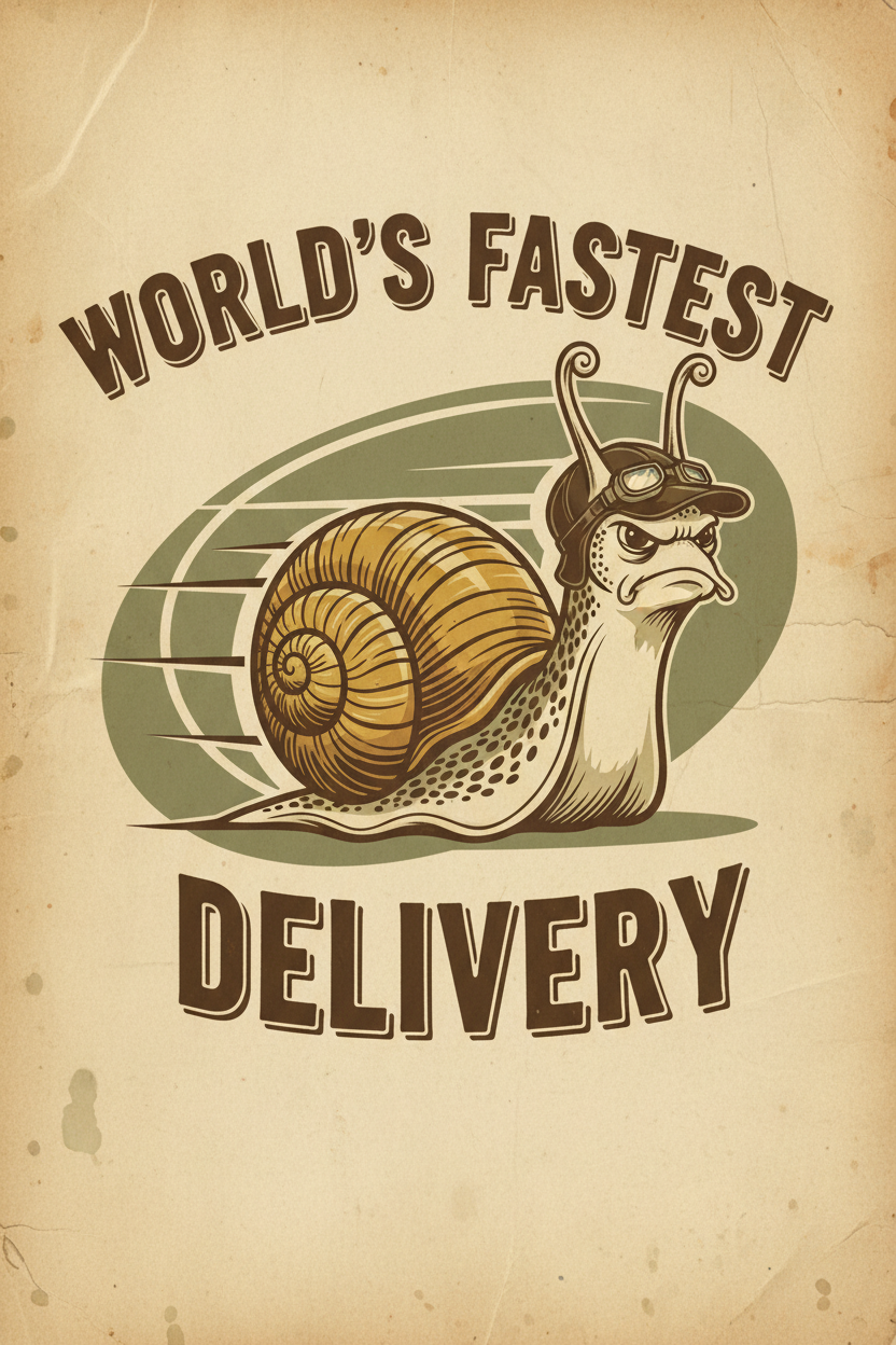World's Fastest Delivery funny snail vintage poster