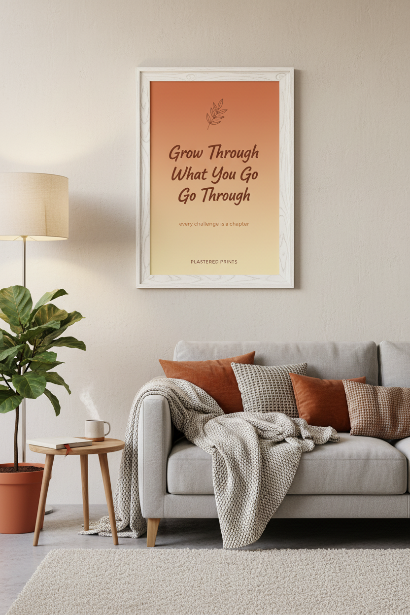 Grow Through What You Go Through framed in living room