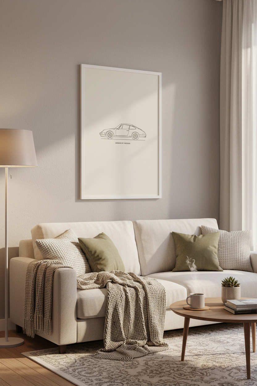 Driven by Passion framed poster in living room