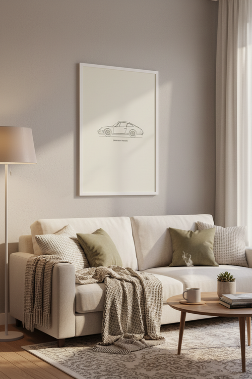 Driven by Passion framed poster in living room