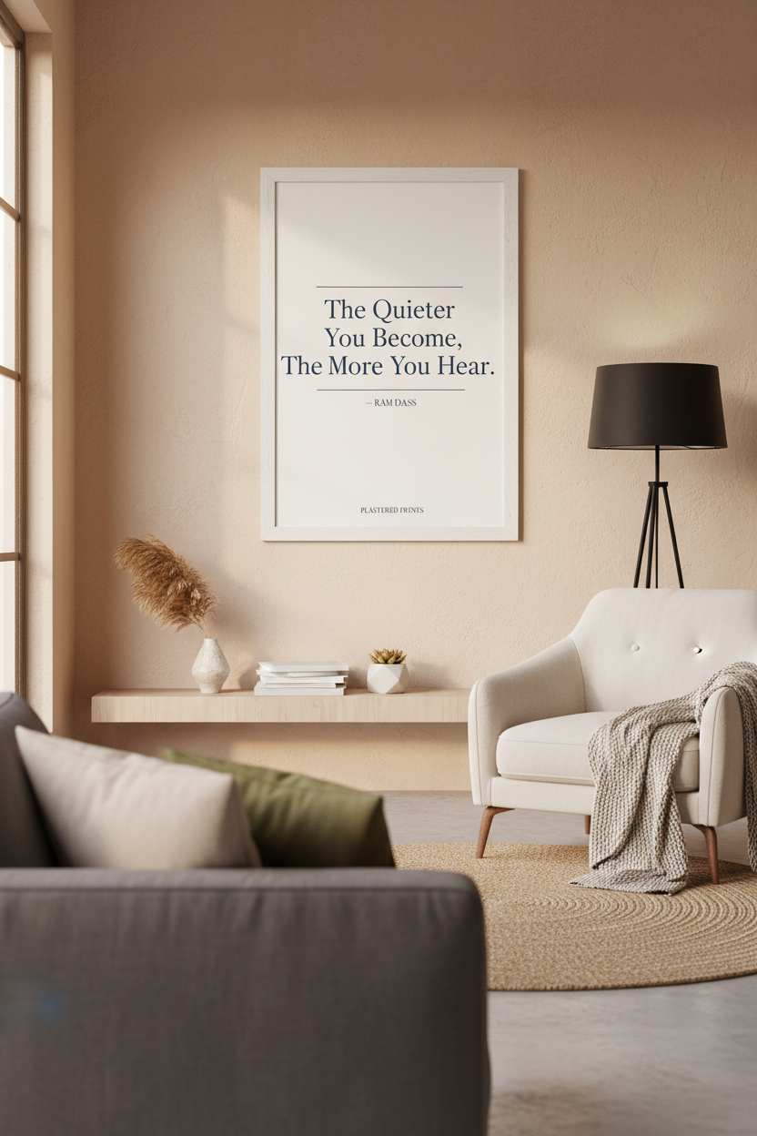 The Quieter You Become framed in living room
