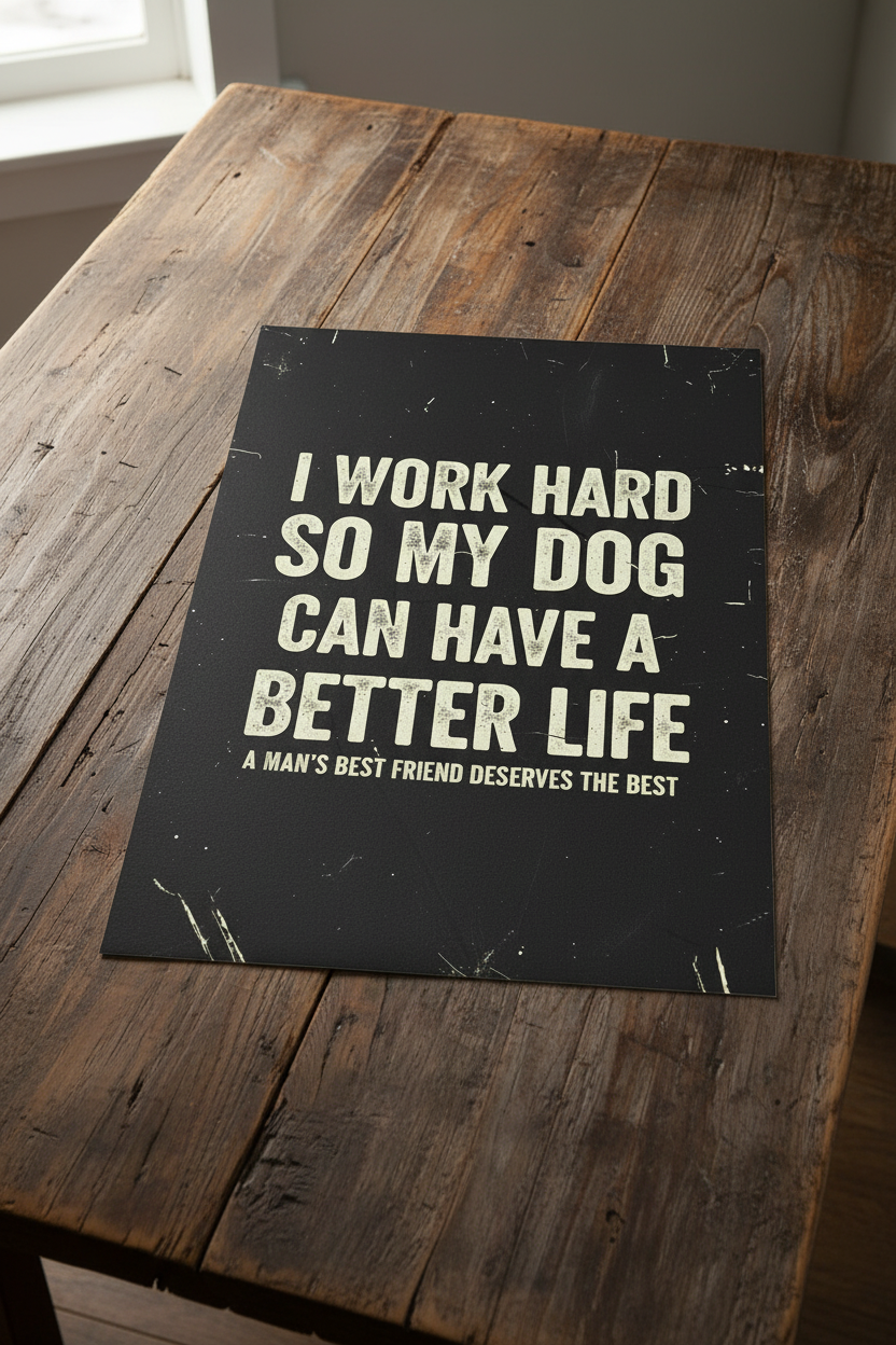 I Work Hard So My Dog unframed poster on wooden table