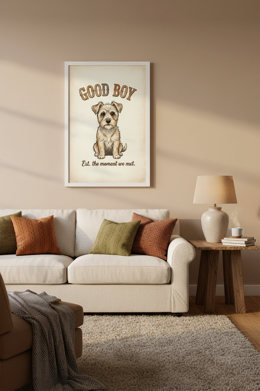 Good Boy framed in living room view 2