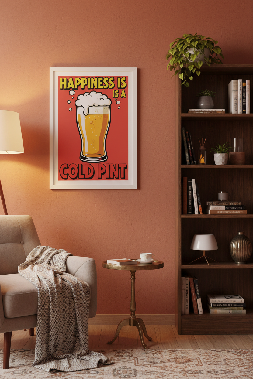 Happiness Is a Cold Pint — Framed Mockup 2