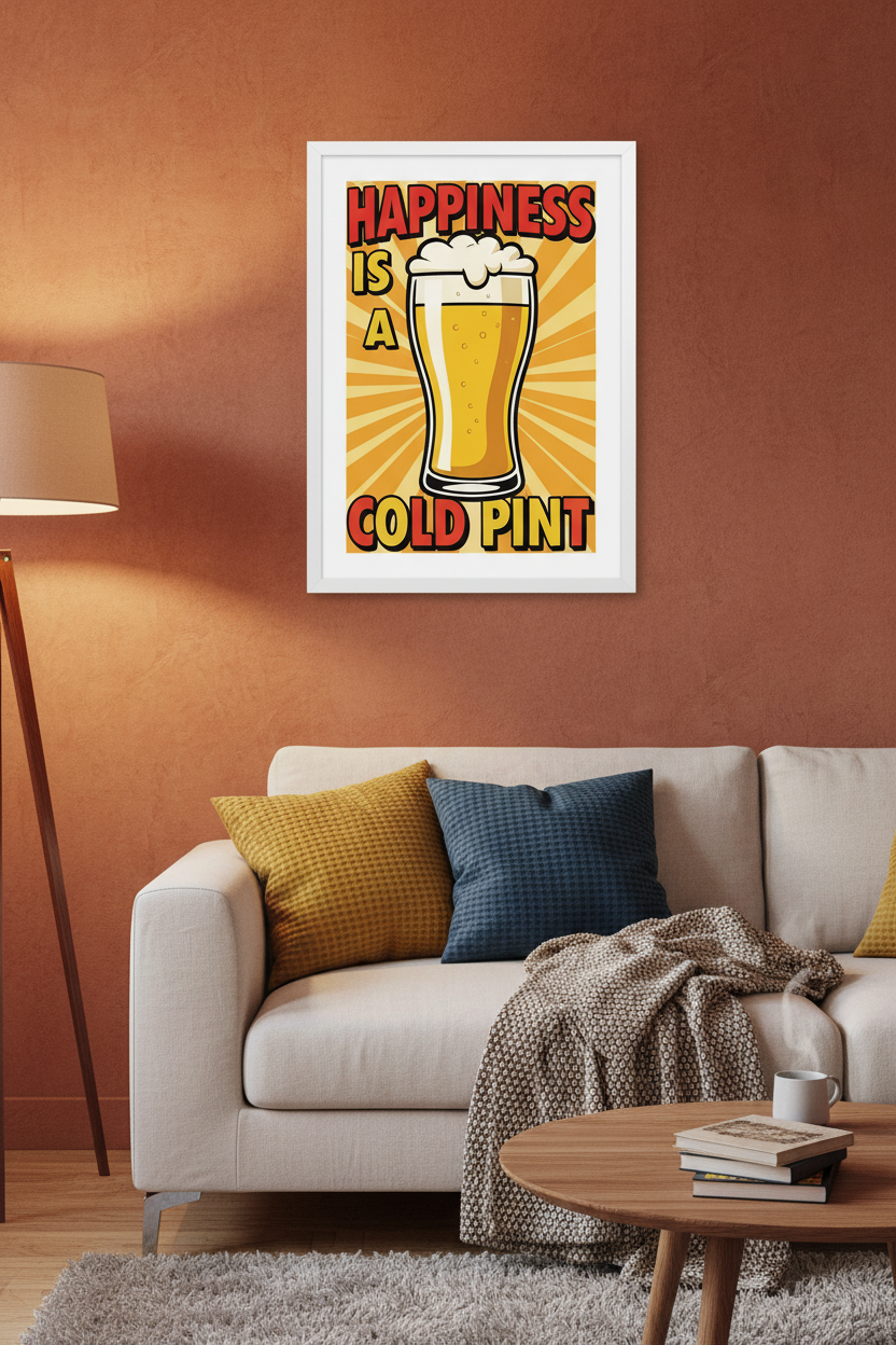 Happiness Is a Cold Pint — Framed Mockup 1