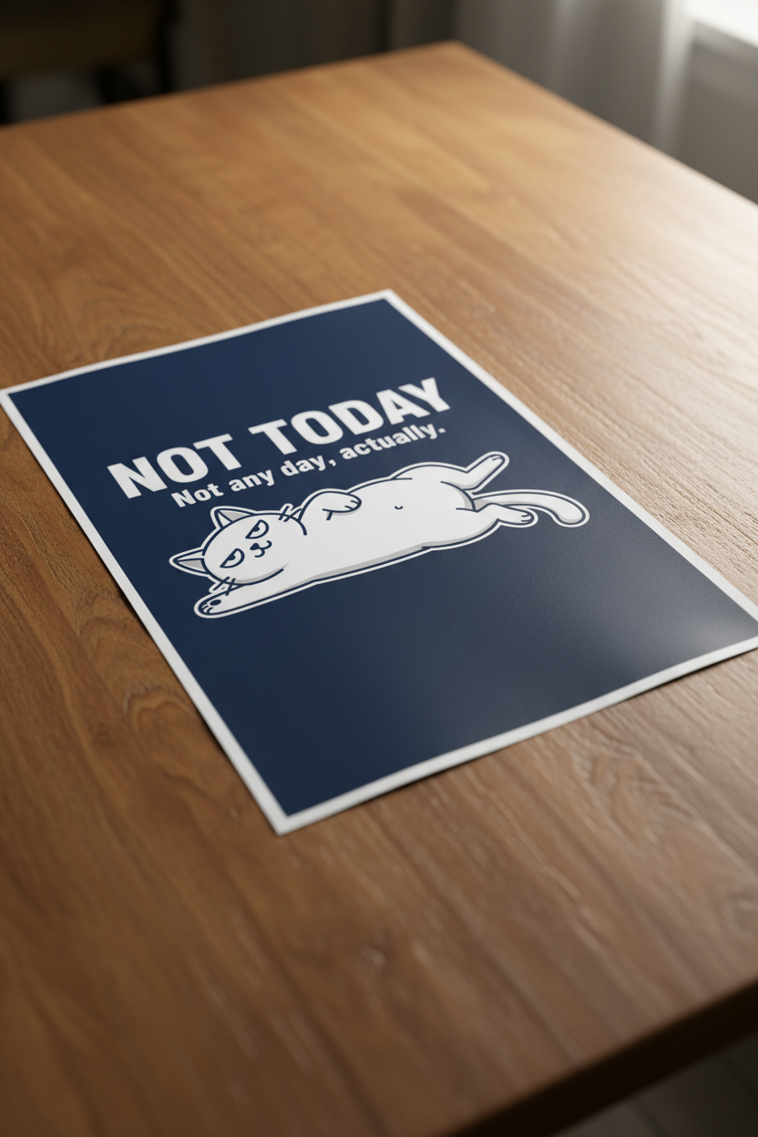 Not Today poster on wooden table